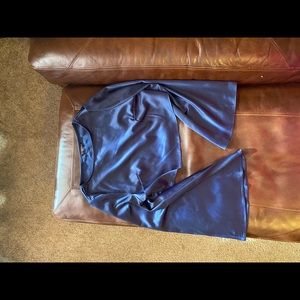 Solid Bell Sleeve Top & Satin Skirt Set